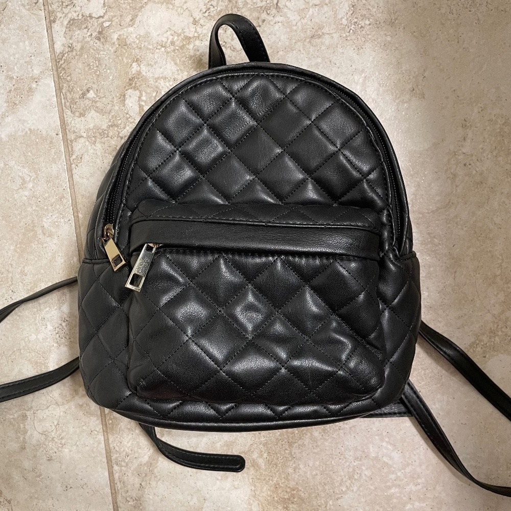 Black Quilted Mini Backpack